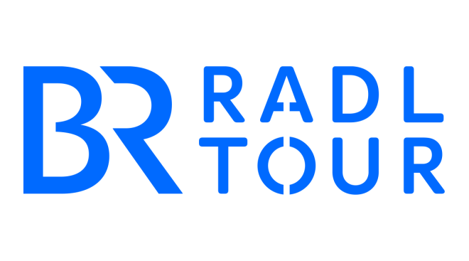blauer Schriftzug BR-Radltour vor weißem Hintergrund